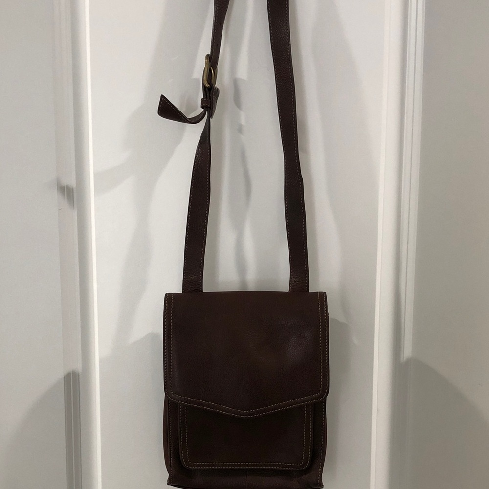 Fossil Dark Brown Crossbody # 75082 Genuine Pebble Leather Messenger Bag EUC
